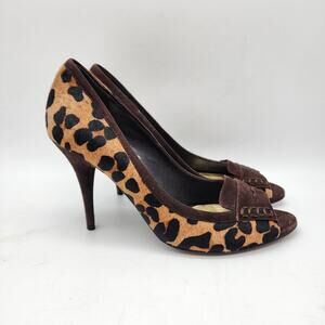 Vintage Lauren Ralph Lauren Pumps Size 7.5M Calf Hair Leopard Stiletto Open Toe